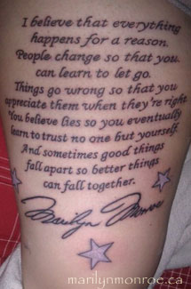 tattoo marilyn monroe quotes i believe everything happens for a reason